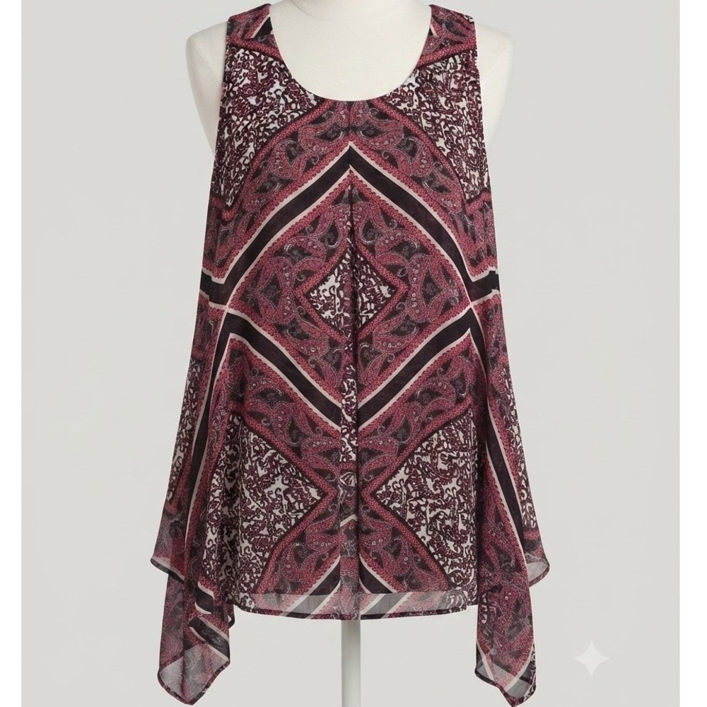 Westport 1962 Womens 2X Paisley Geometric Sleeveless Blouse Red Black White